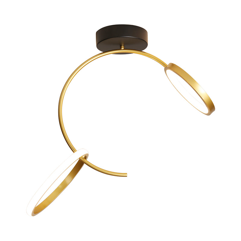 Metallic Hoop Semi Flush Lamp eenvoudig 18 "/21,5" Breedte LED dicht bij plafondverlichting in goud, warm/wit licht