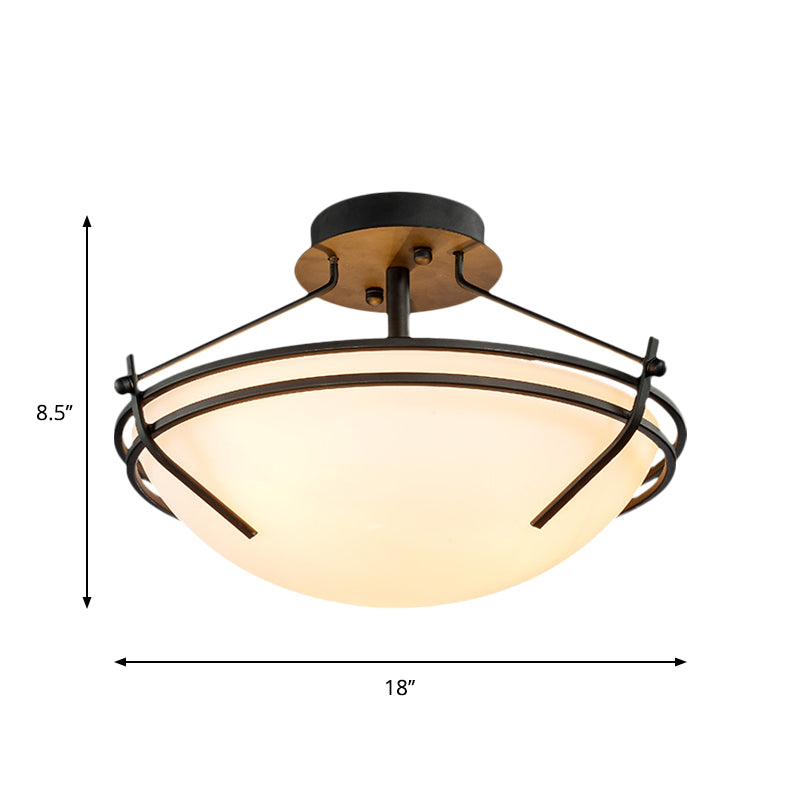 Bowl Bedroom Semi Flush Mount Verre opaque traditionnelle 3 têtes de plafond noir luminaire