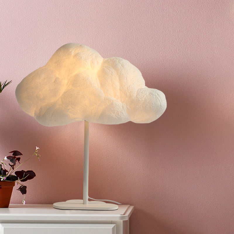 Cloud Night Table Lamp Minimalism Silk 1 Light White Task Lighting for Children Bedroom