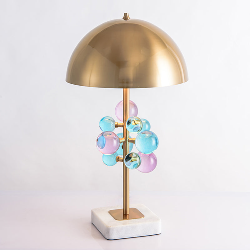 Metallic Dome Desk Light Modernist 1 Head Nightstand Lamp with Colorful Crystal Balls Deco in Gold