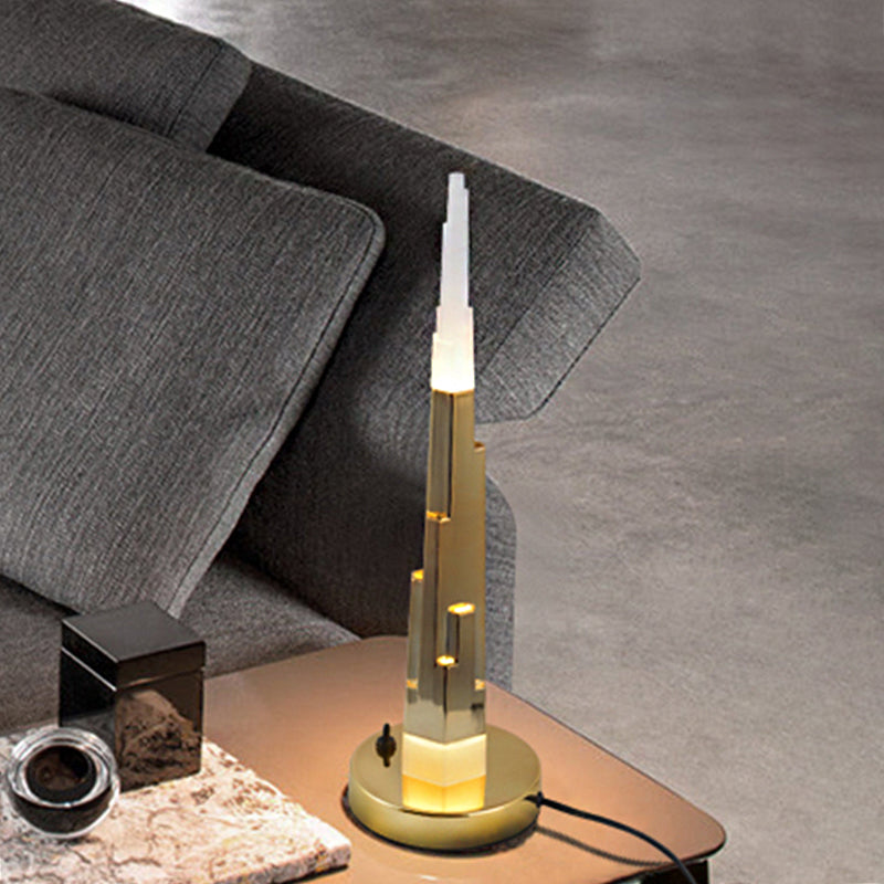 Burj Tower Nightstand Lamp Modernism Acrylic Study Room LED Table Lighting in White/Gold