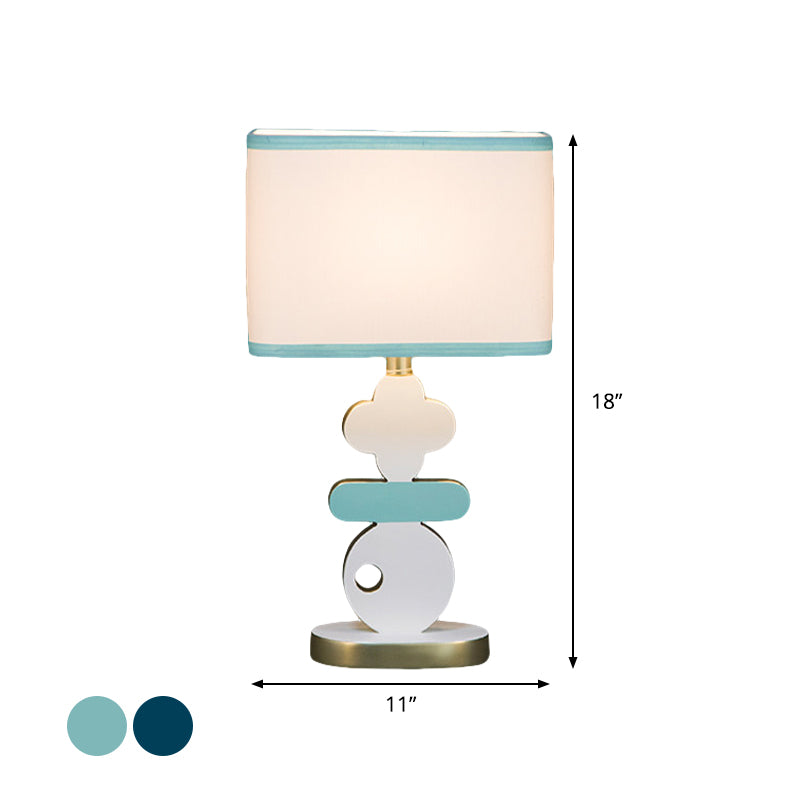 Single Light Bedside Night Lamp Modern Blue/Green Reading Task Lighting with Barrel Fabric Shade