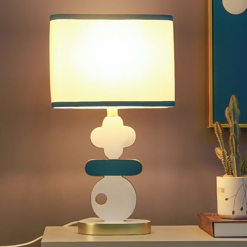 Single Light Bedside Night Lamp Modern Blue/Green Reading Task Lighting with Barrel Fabric Shade