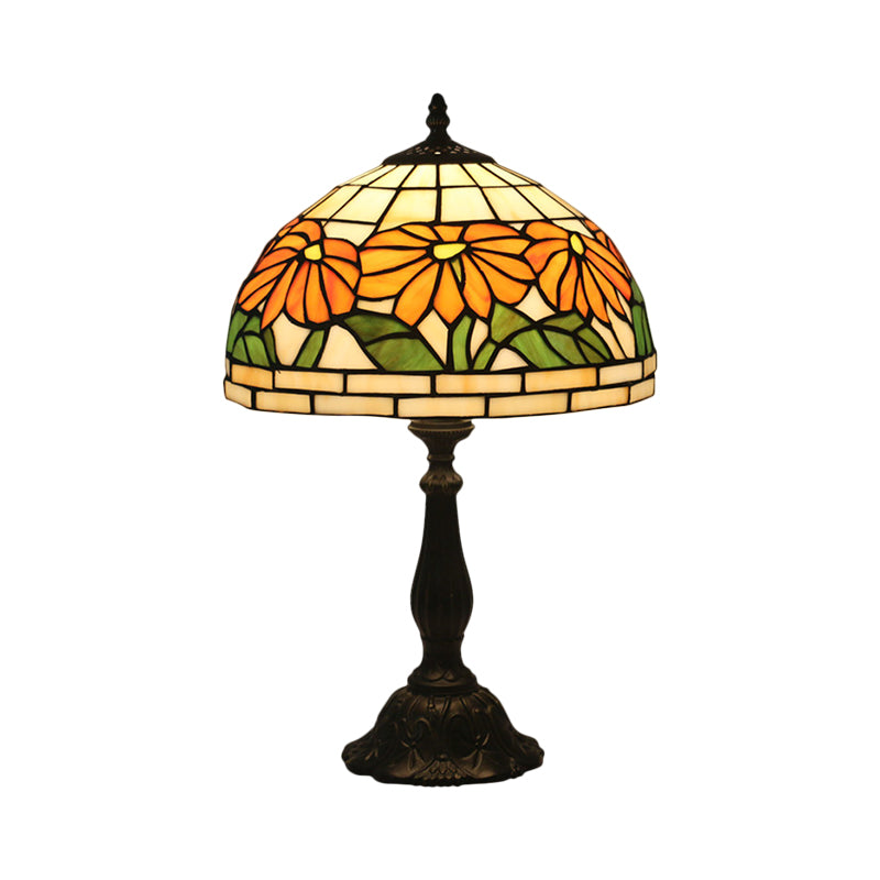 Orange Cut Glass Night Light Flower 1-Light Tiffany Table Lighting with Bowl Shade