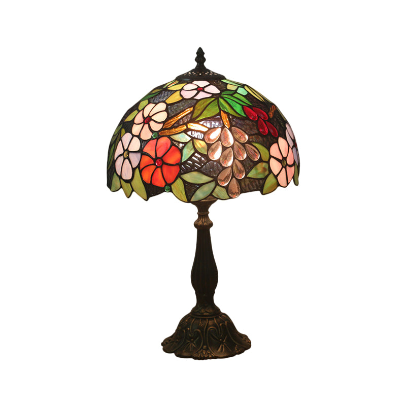 Grape and Floral Cut Glass Nightstand Lighting Tiffany 1-Light Brass Finish Night Lamp with Bowl Shade