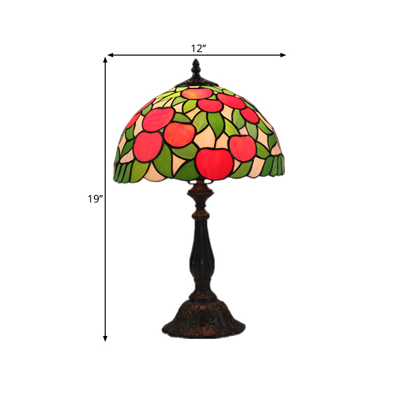 Red and Green Table Lighting Baroque 1-Light Stained Glass Switch Night Lamp with Apple Pattern