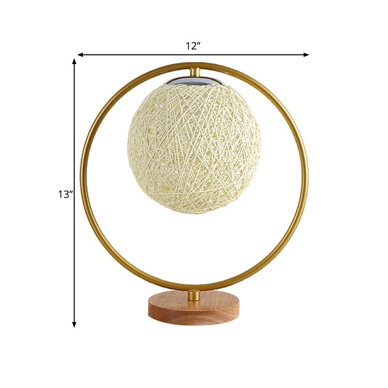 Beige/Red Sphere Desk Lamp Minimalism Single Head Fabric Night Lighting with Round Frame Design