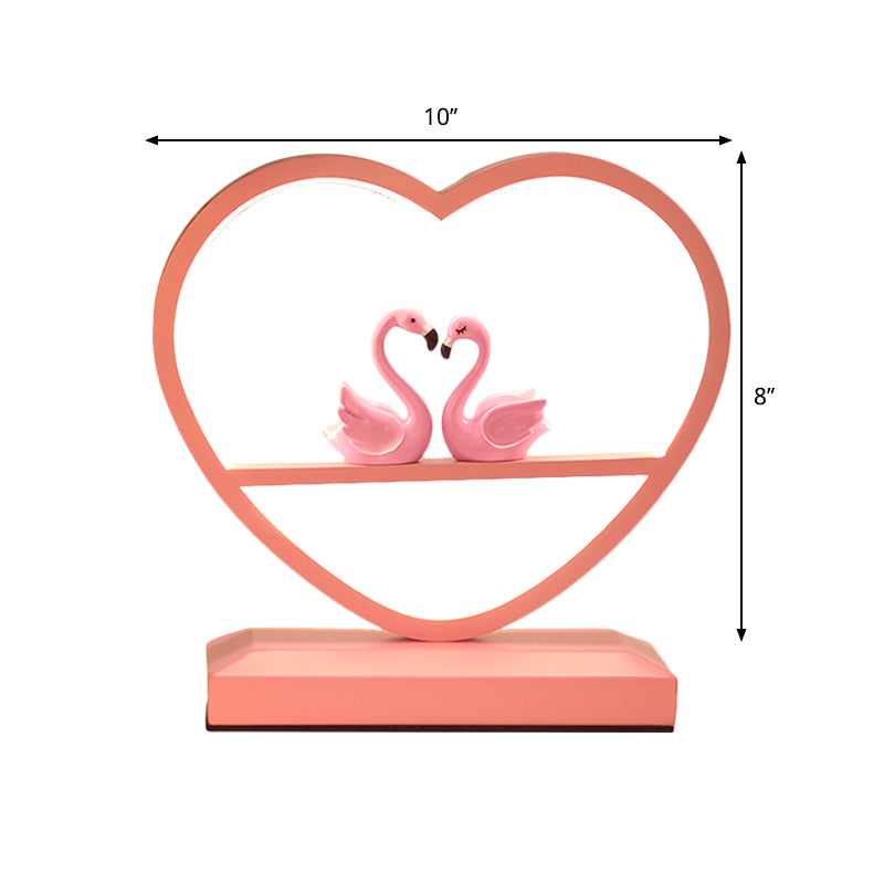 Nordic Loving Heart Night Lampe Metallic Schlafzimmer LED -Tischlicht mit Schwänen Deco in Pink