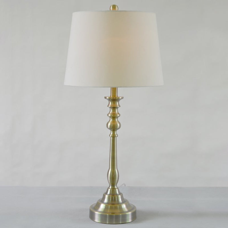 1 Light Task Lighting Rural Style Barrel Fabric Shade Night Table Lamp with Candlestick Column in Gold