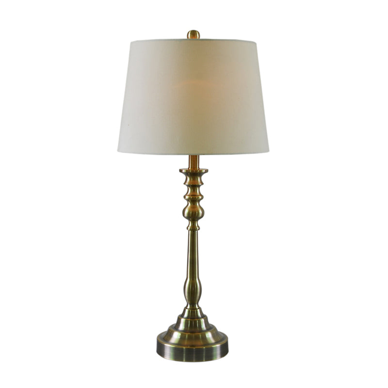 1 Light Task Lighting Rural Style Barrel Fabric Shade Night Table Lamp with Candlestick Column in Gold