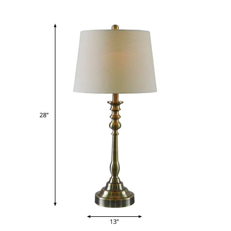 1 Light Task Lighting Rural Style Barrel Fabric Shade Night Table Lamp with Candlestick Column in Gold