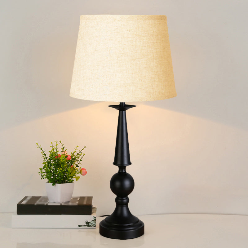 Single Light Barrel Nightstand Lamp Retro Style Black Fabric Shade Task Lighting