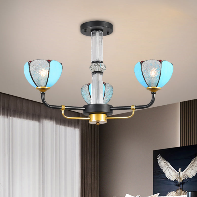 Blue 3/6 Lights Hanging Chandelier Baroque Cut Glass Floral Pendant Ceiling Light for Living Room