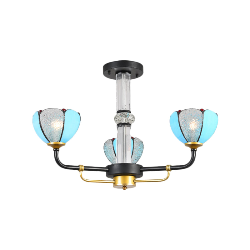 Blue 3/6 Lights Hanging Chandelier Baroque Cut Glass Floral Pendant Ceiling Light for Living Room