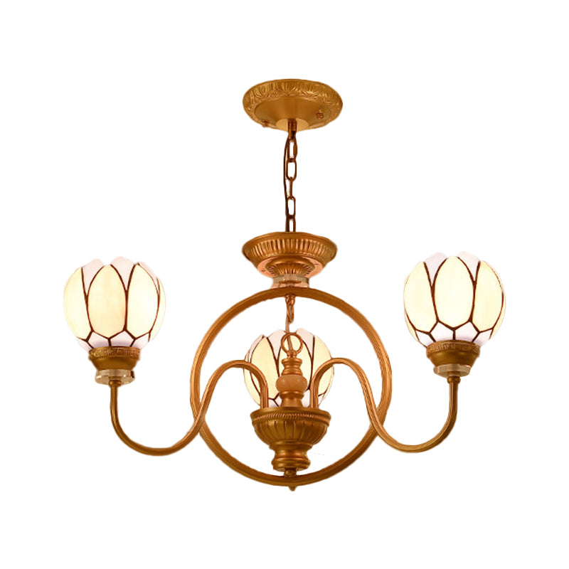 3/5 Bulbs Dining Room Chandelier Lamp Tiffany Gold Pendant Light with Flower Hand Cut Glass Shade