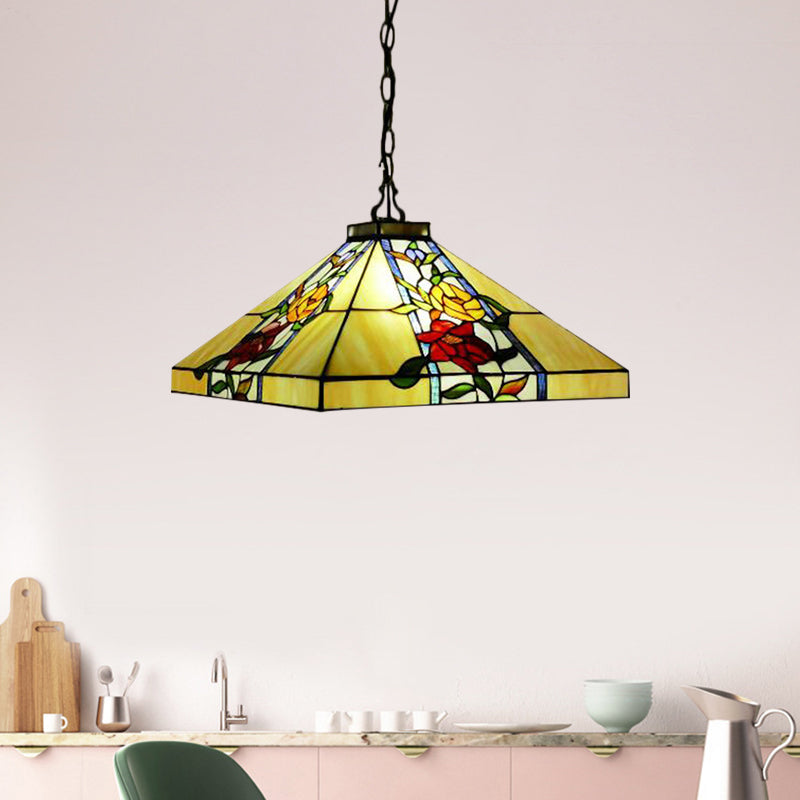 Hand Cut Glass Bronze Chandelier Tapered 3 Lights Mediterranean Hanging Pendant for Dining Room