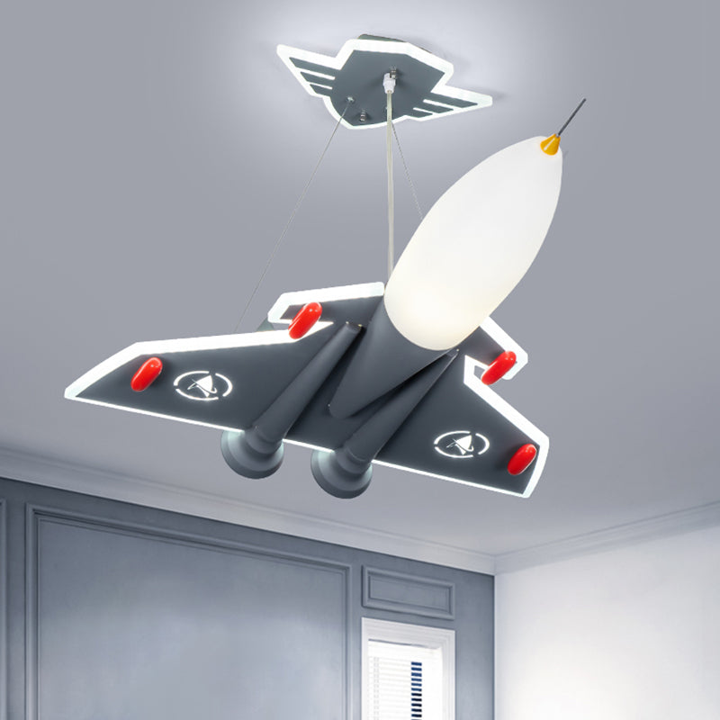 1-bulba per bambini soffitto a sospensione a sospensione lampadario grigio grigio con ombra acrilica aeromobile