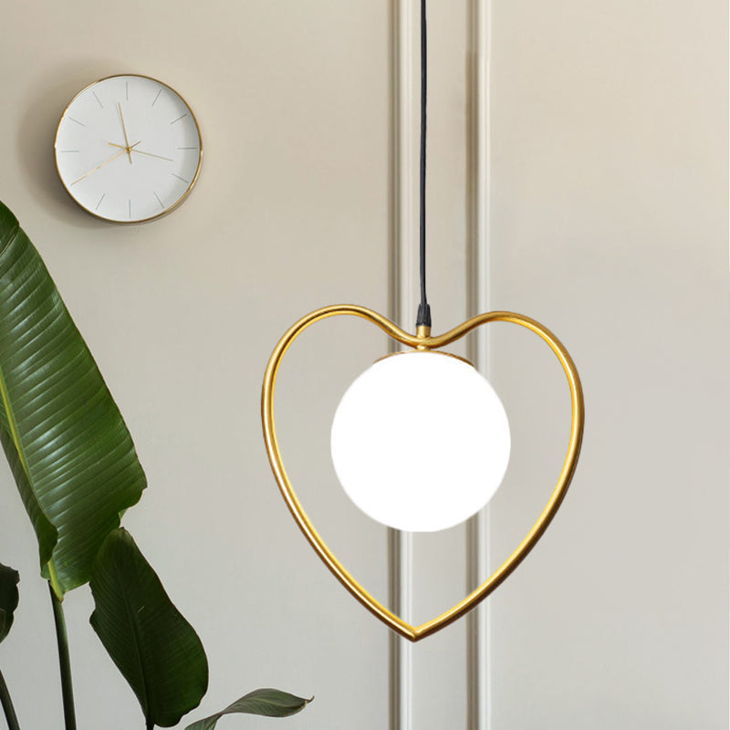 Bear/Loving Heart Frame Pendulum Light Modernist Metallic Single Head Parlor Hanging Lamp Kit in Brass