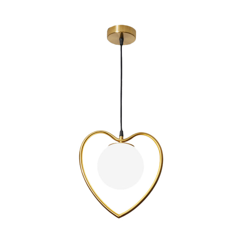 Bear/Loving Heart Frame Pendulum Light Modernist Metallic Single Head Parlor Hanging Lamp Kit in Brass