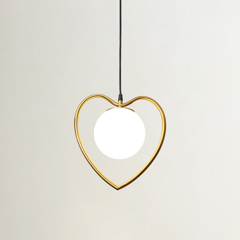 Bear/Loving Heart Frame Pendulum Light Modernist Metallic Single Head Parlor Hanging Lamp Kit in Brass