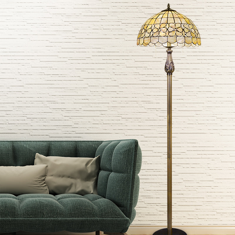 Beige 2 lichten vloer lees licht tiffany shell koepelverlichting met bloesem patroon