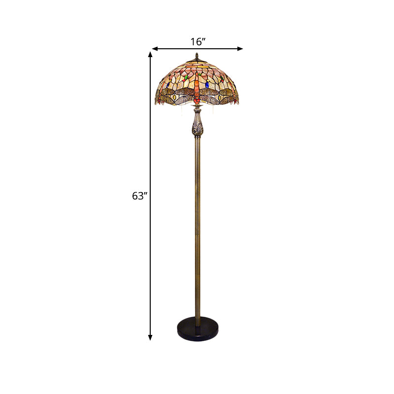 Dragonfly Shell Floor Reading Lighting Tiffany Style 2 Lights White Tull Chain Vloer Licht met komschaduw