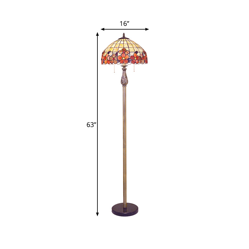 Shell Red Standing Floor Lamp Lattice Bowl 2 Lichten Mediterraan Stand -licht met bloempatroon