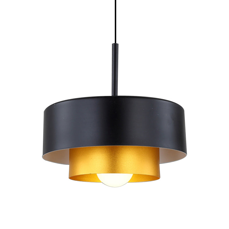 Tiered Drum Suspension Lamp Modern Metal 1 Bulb Black/Brown Ceiling Pendant Light for Dining Room with Acrylic Diffuser