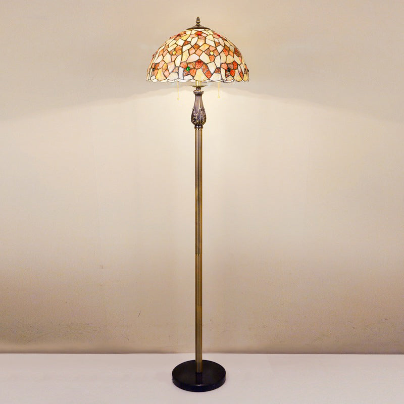 Bol blanc lampadaire de lecture TIFFANY 2-LIGHT Shell Pull Chain debout Éclairage avec motif de fleur