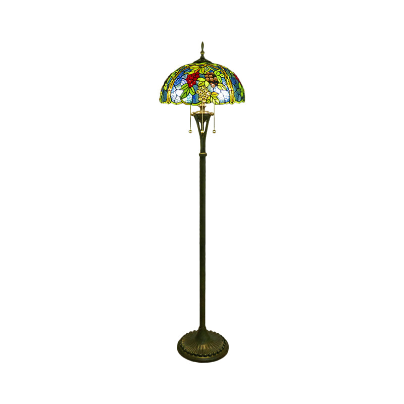 3 bollen bloem/druiven vloerverlichting tiffany stijl blauw en groen/rood en geel staand glas staande lamp met trekketting