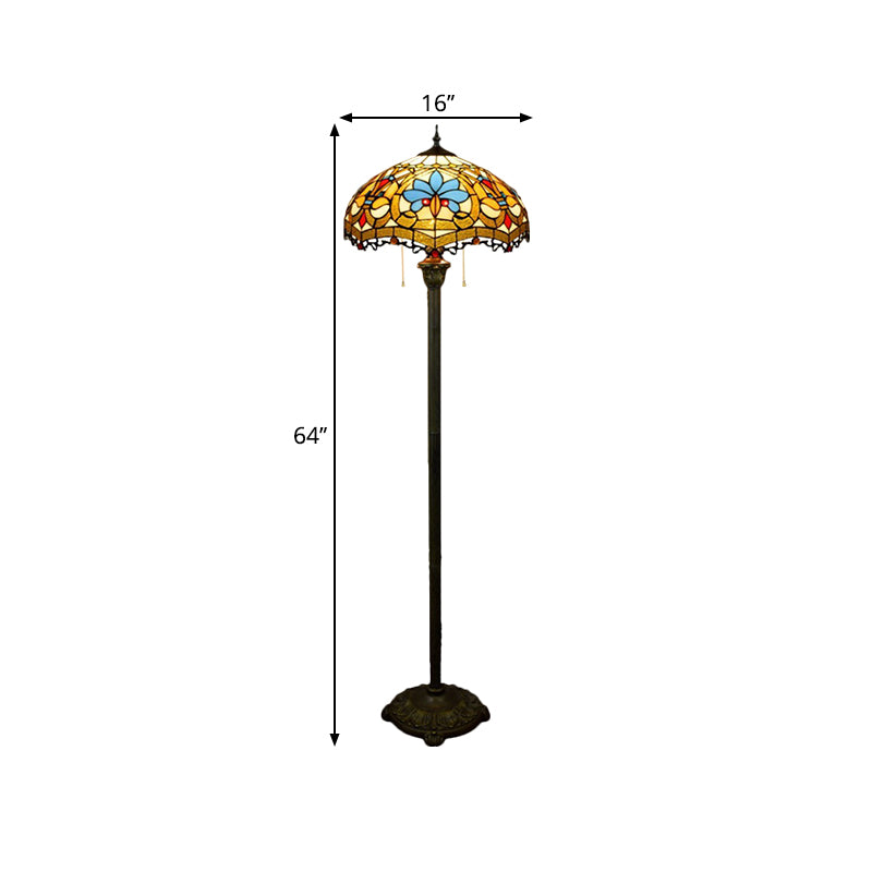 Cupola smerlata lampada da pavimento in vetro colorato tiffany 2 luci finitura in ottone illuminazione per pavimento con catena di trazione