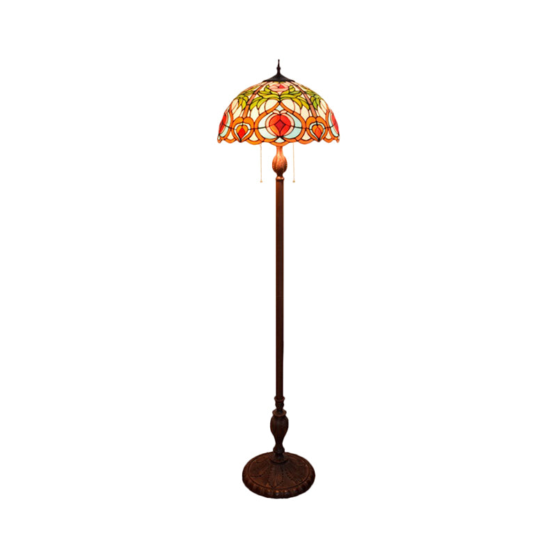 Blossom Reading Floor Lamp 3-Bulb Hand Cut Glass Tiffany Stand Up Lighting with Bowl Shade in Green