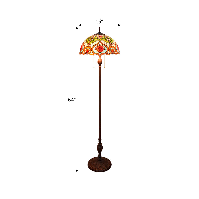 Blossom Reading Floor Lamp 3-Bulb Hand Cut Glass Tiffany Stand Up Lighting with Bowl Shade in Green