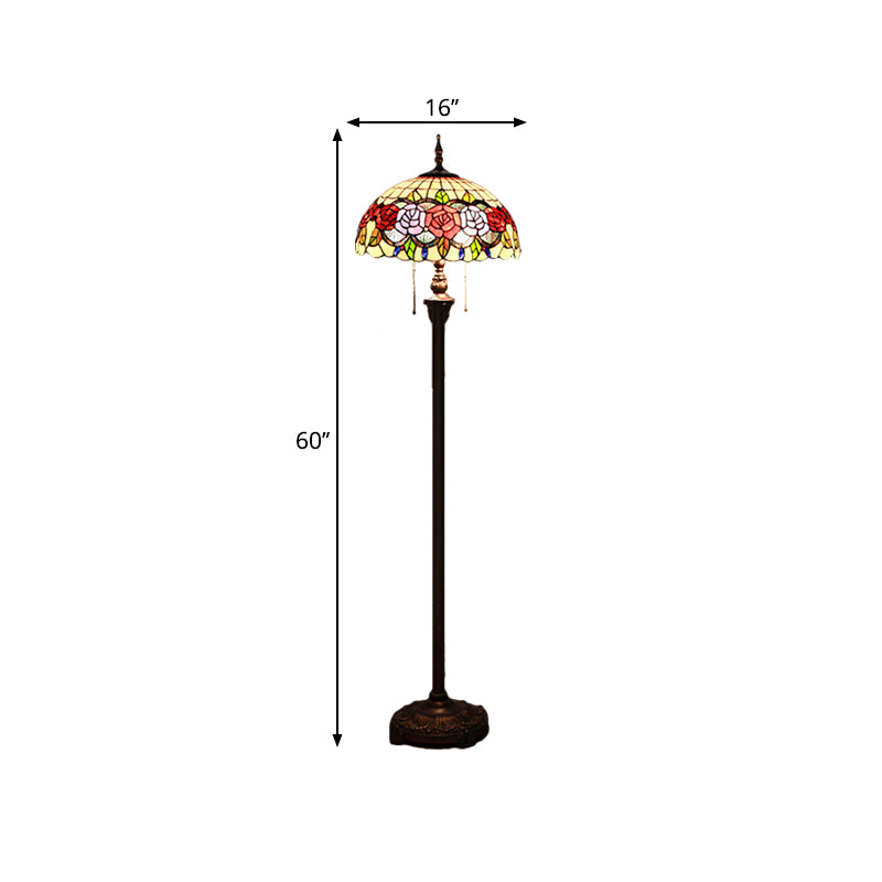 Rosenboden stehende Lampe Victorian Buntglas 2 Köpfe grüne Lesebodenbeleuchtung mit Kuppelschatten