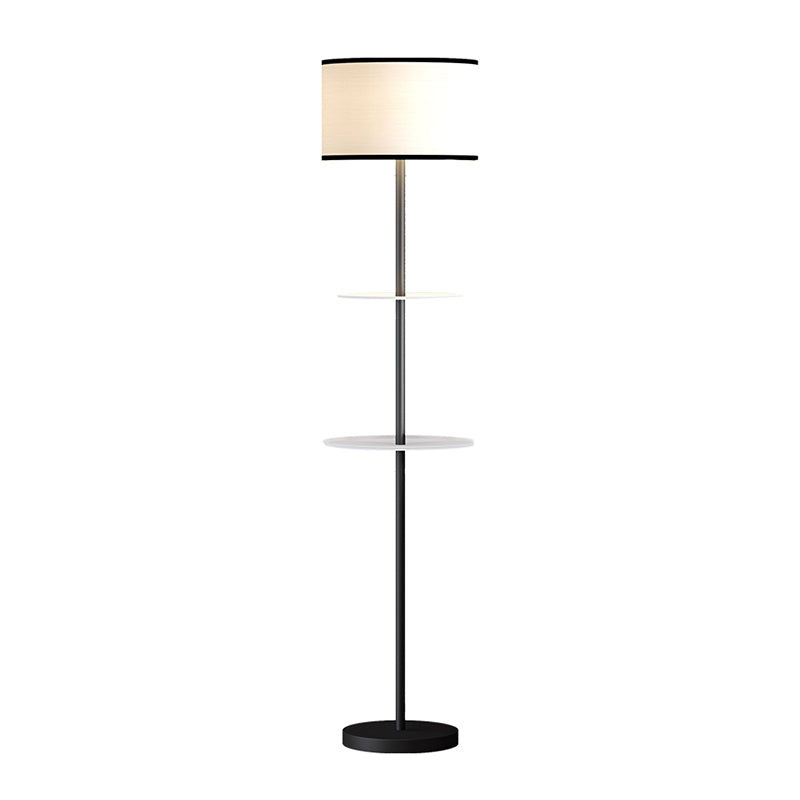 1 Kopftrommelbodenlicht traditioneller weißer Stoff stehende Stehlampe mit Regalen Design