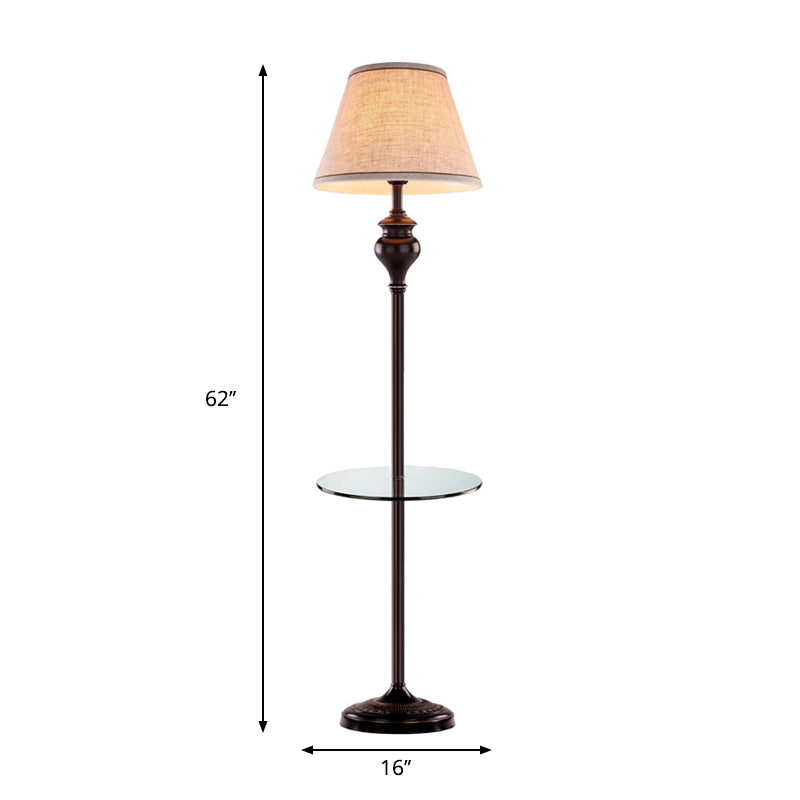 Traditional Conic Floor Table Lamp 1-Bulb Fabric Shade Standing Floor Light in Apricot