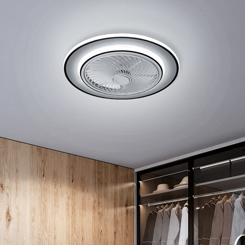 Round Metal Ceiling Fan Light Modern LED Black Semi Flush Mount for bedroom, 23" Width