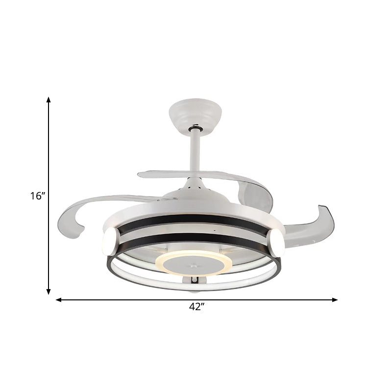 Acrylic Round Ceiling Fan Light Fixture Simple 42" Wide LED Semi Flush in Black with 3 Blades