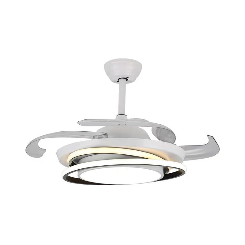 42" W Circle Acrylic Ceiling Fan Minimal 3 Blades LED White Semi Flush Light for Living Room