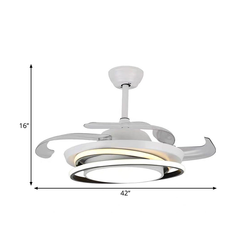 42" W Circle Acrylic Ceiling Fan Minimal 3 Blades LED White Semi Flush Light for Living Room