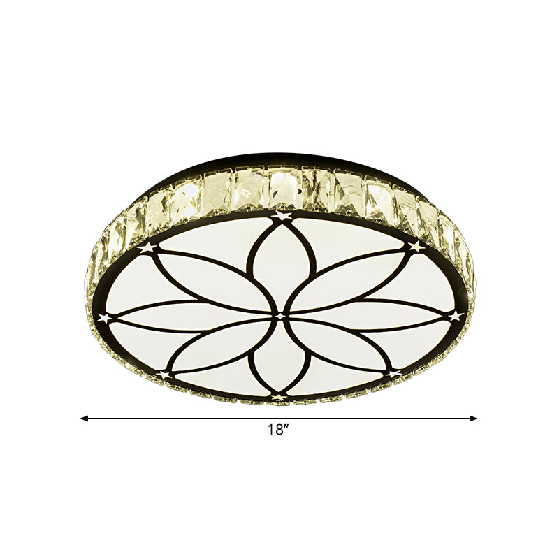 Circle Parlor Flush Mount Lamp Crystal Block LED Modernism Ceiling Light with Bloom Pattern in White