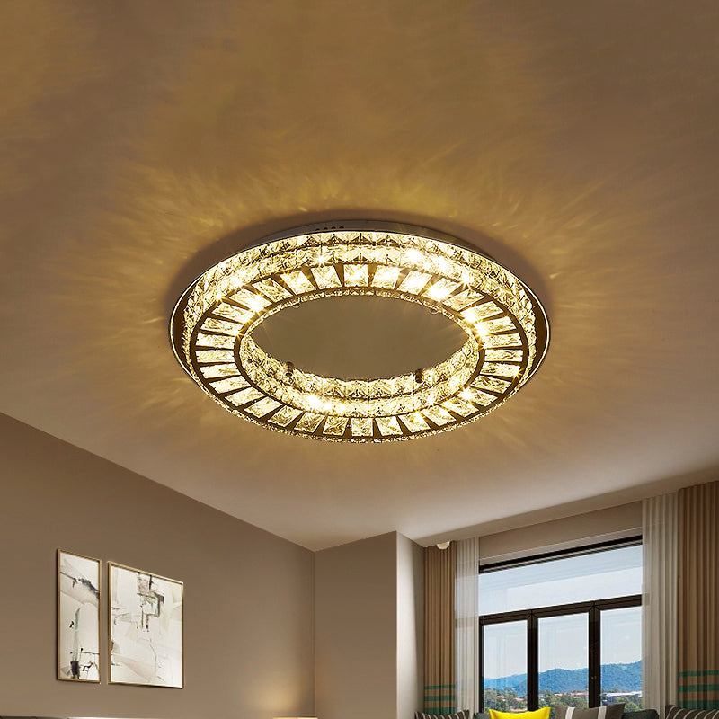 Circular Parlor Flush Lamp Fixture Crystal Rectangle LED Contemporary Ceiling Mounted Light in Chrome