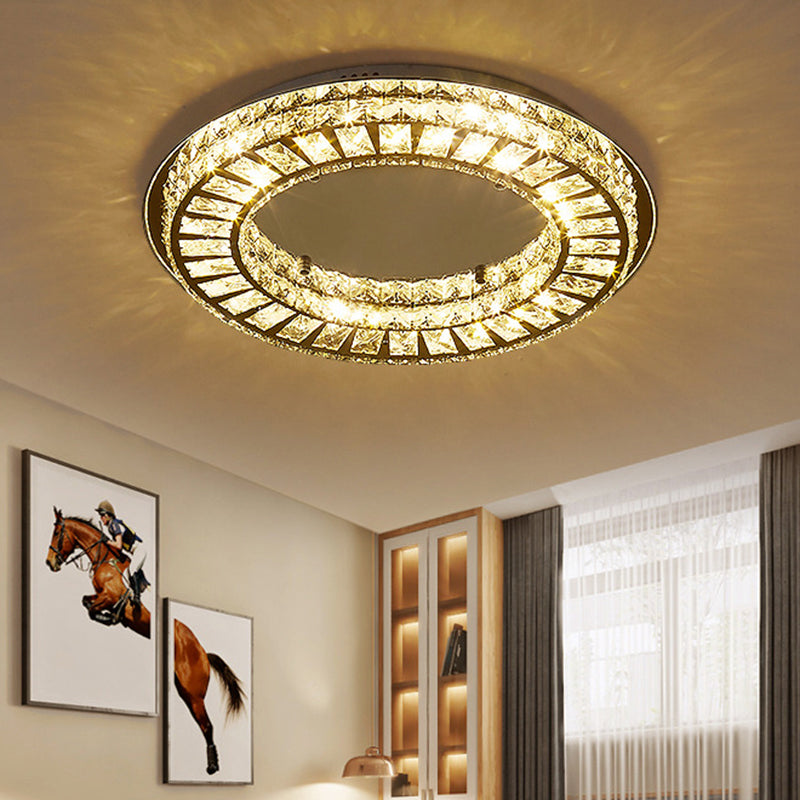 Circular Parlor Flush Lamp Fixture Crystal Rectangle LED Contemporary Ceiling Mounted Light in Chrome