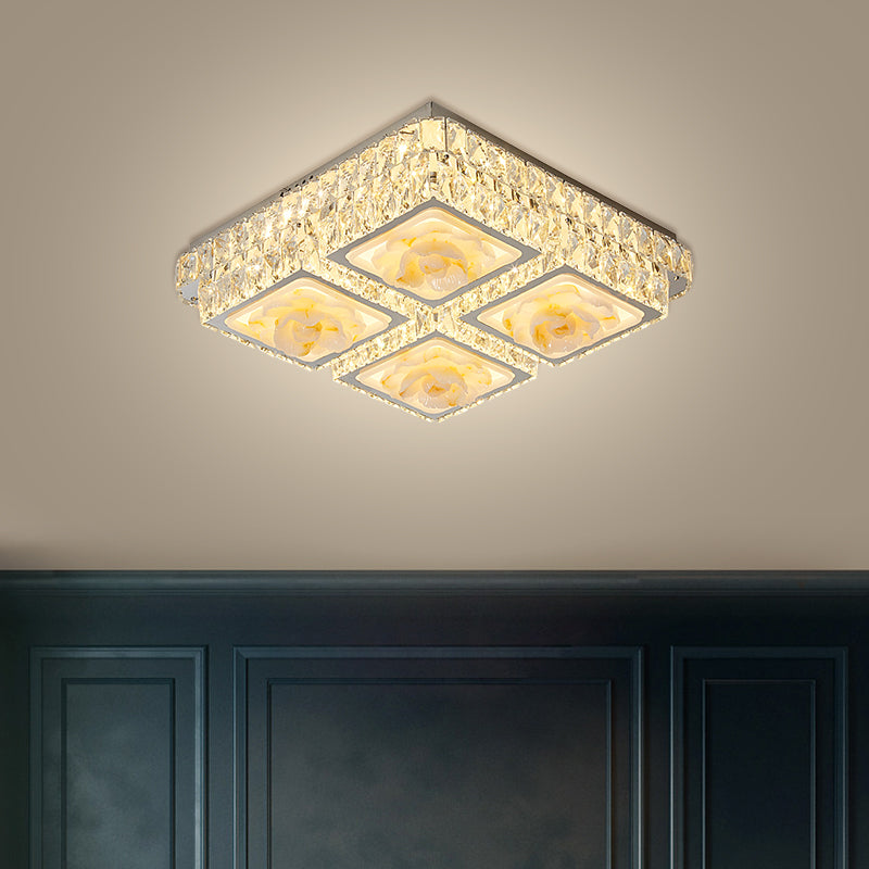 Cromado led cuadrado flush lightuxre minimalismo bloqueo de bloque de cristal montura de techo con diseño de loto jade