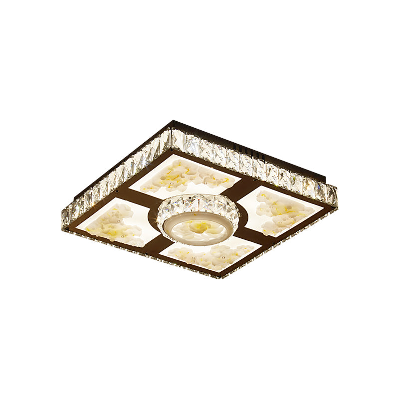 Cut Crystal Square Ceiling Lighting Modern LED Flush Mount Light with Lotus Design in Chrome