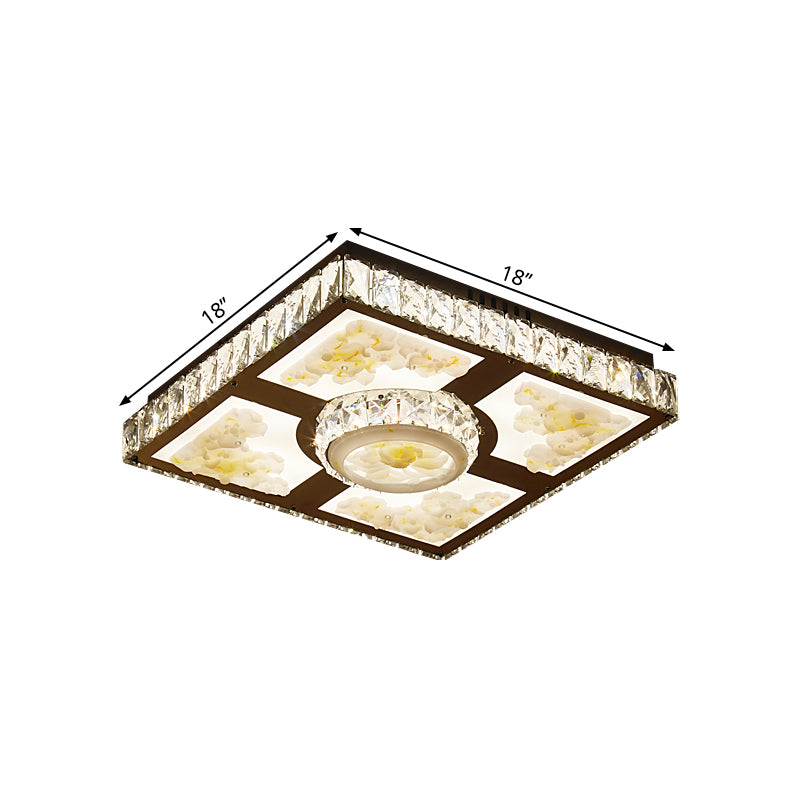 Cut Crystal Square Ceiling Lighting Modern LED Flush Mount Light with Lotus Design in Chrome