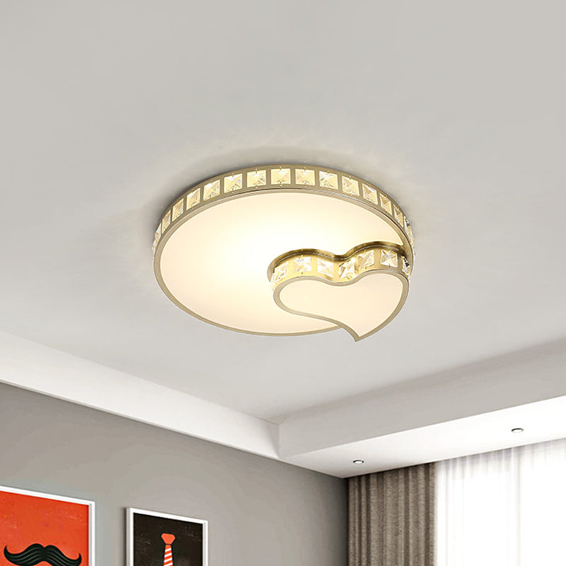 Snijd kristallen hart en ronde flushmount eenvoudige stijl led plafondlamp in goud in goud