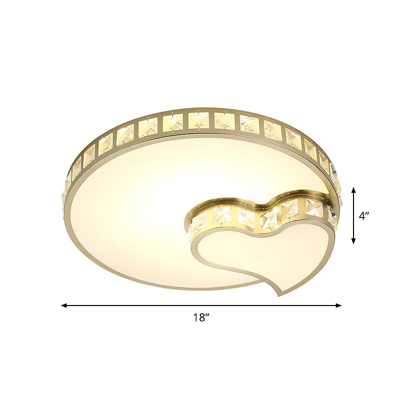 Snijd kristallen hart en ronde flushmount eenvoudige stijl led plafondlamp in goud in goud