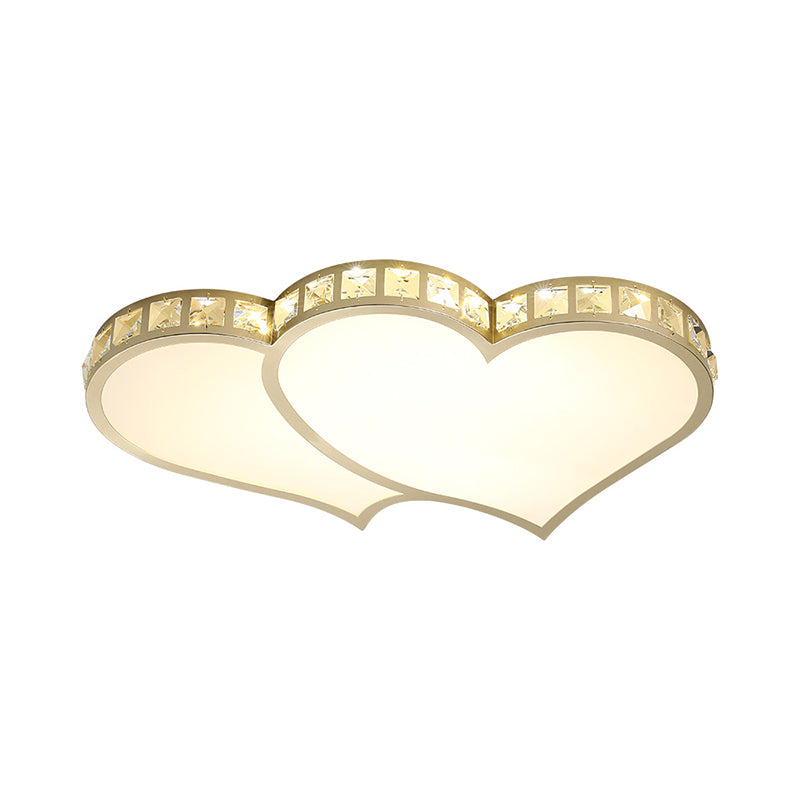 Gold LED Loving Heart Ceiling Flush Contemporary Crystal Block Flush Mount Lighting Fixture