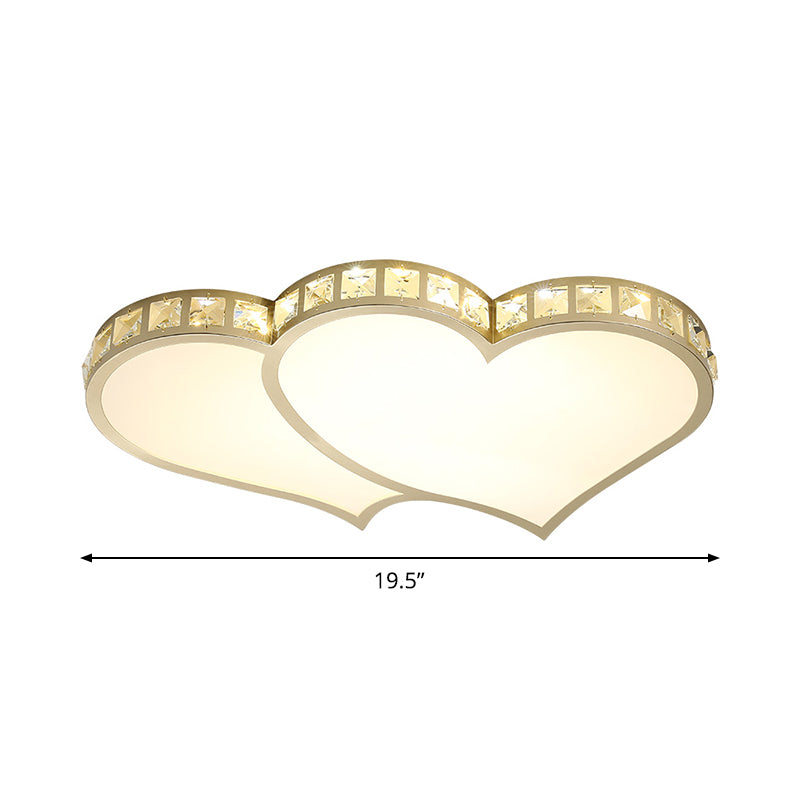 Gold LED Loving Heart Ceiling Flush Contemporary Crystal Block Flush Mount Lighting Fixture